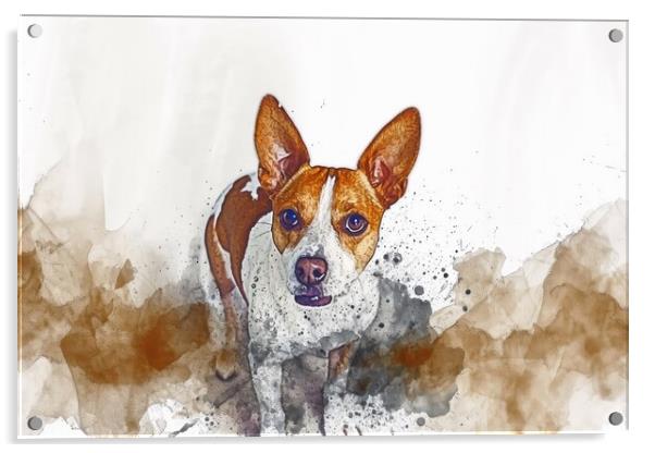 A beautiful watercolor painting of a cute dog. Acrylic by Michael Piepgras