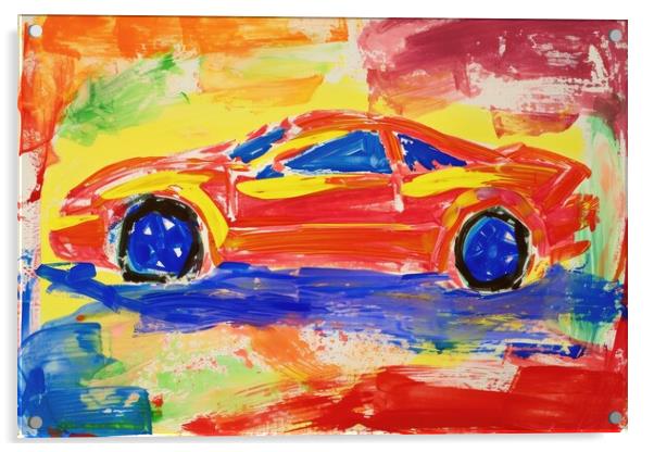 A childs painting of a fast car. Acrylic by Michael Piepgras