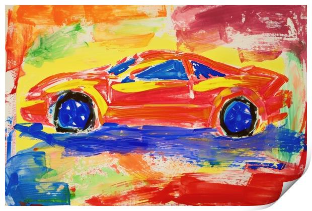 A childs painting of a fast car. Print by Michael Piepgras