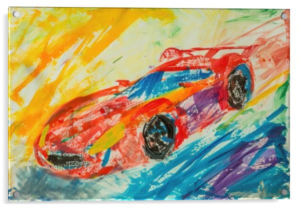 A childs painting of a fast car. Acrylic by Michael Piepgras