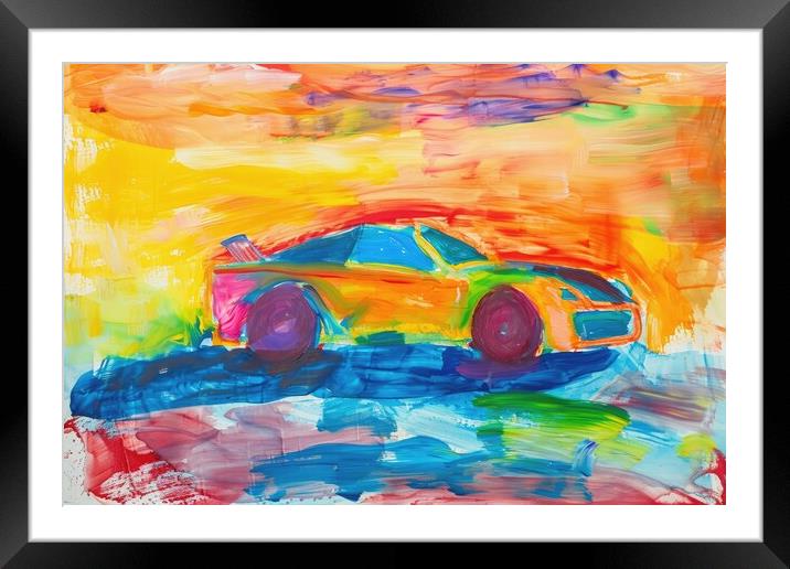 A childs painting of a fast car. Framed Mounted Print by Michael Piepgras