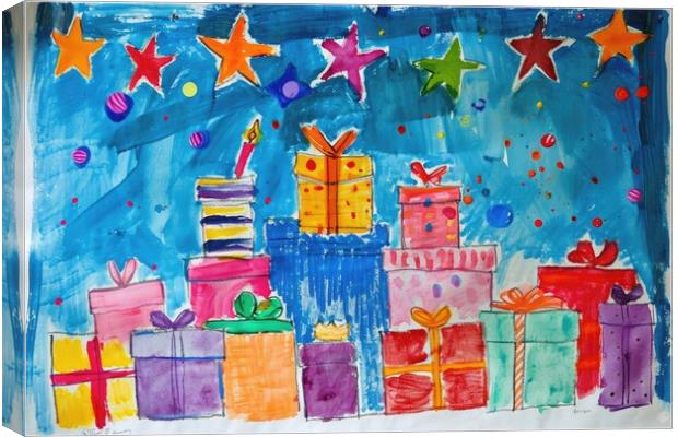 A childs painting of birthday presents. Canvas Print by Michael Piepgras