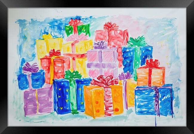 A childs painting of birthday presents. Framed Print by Michael Piepgras