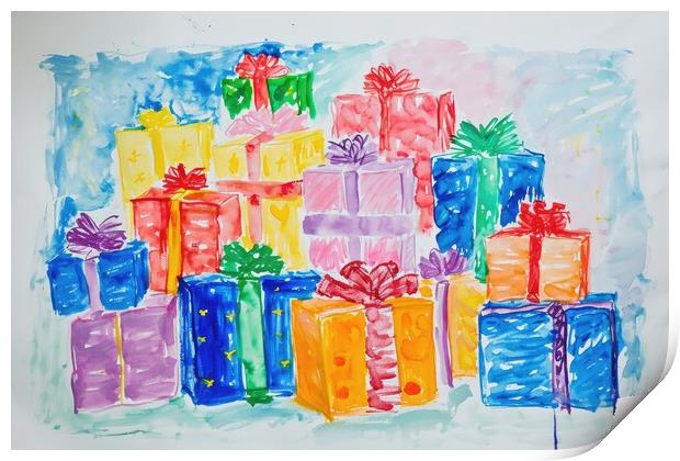 A childs painting of birthday presents. Print by Michael Piepgras