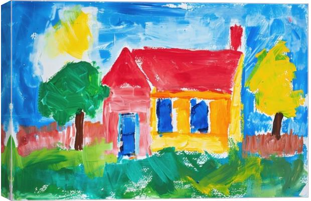 A childs painting of his home house. Canvas Print by Michael Piepgras