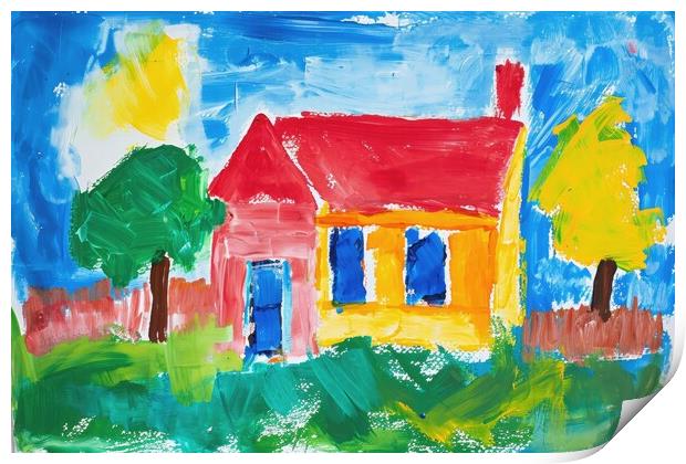 A childs painting of his home house. Print by Michael Piepgras