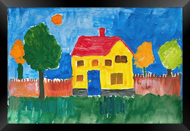 A childs painting of his home house. Framed Print by Michael Piepgras