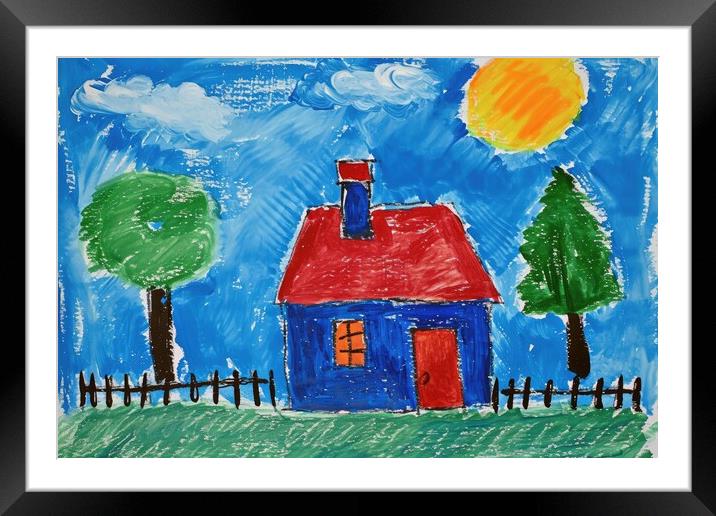 A childs painting of his home house. Framed Mounted Print by Michael Piepgras