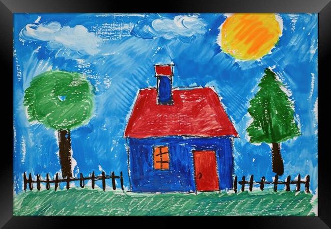 A childs painting of his home house. Framed Print by Michael Piepgras