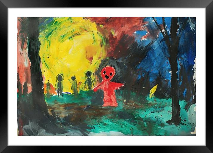 A childs painting of its scaring dreams. Framed Mounted Print by Michael Piepgras