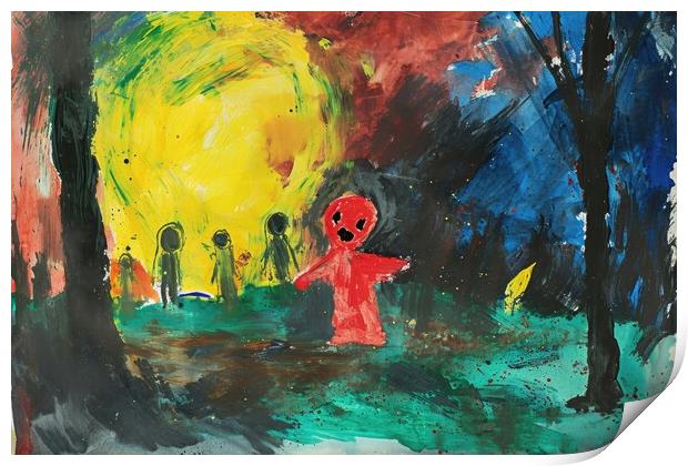 A childs painting of its scaring dreams. Print by Michael Piepgras