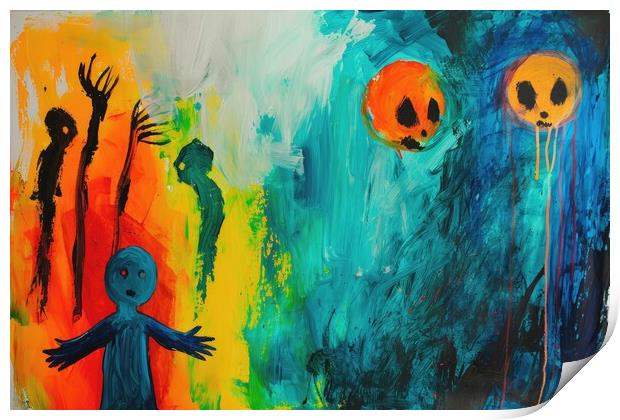 A childs painting of its scaring dreams. Print by Michael Piepgras