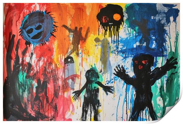 A childs painting of its scaring dreams. Print by Michael Piepgras