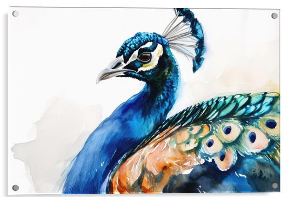 Watercolor of a beautiful peacock on white. Acrylic by Michael Piepgras