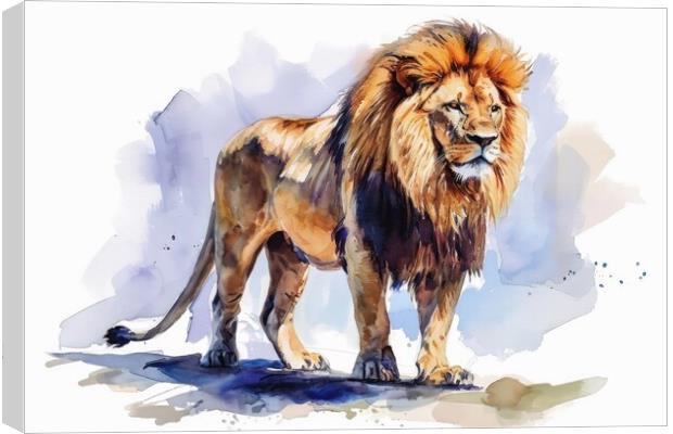 Watercolor of a big impressive lion on white. Canvas Print by Michael Piepgras