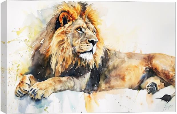 Watercolor of a big impressive lion on white. Canvas Print by Michael Piepgras