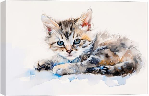 Watercolor of a cute cat on white. Canvas Print by Michael Piepgras