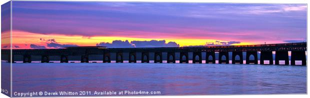 Tay Rail Bridge Sunset Panoramic Canvas Print by Derek Whitton