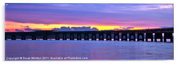 Tay Rail Bridge Sunset Panoramic Acrylic by Derek Whitton