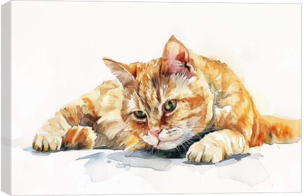Watercolor of a cute cat on white. Canvas Print by Michael Piepgras