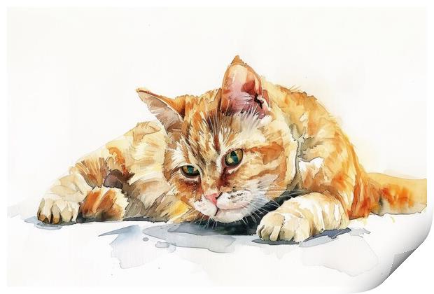 Watercolor of a cute cat on white. Print by Michael Piepgras