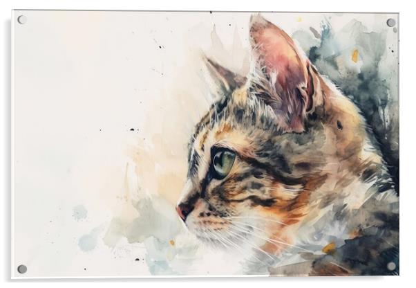 Watercolor of a cute cat on white. Acrylic by Michael Piepgras