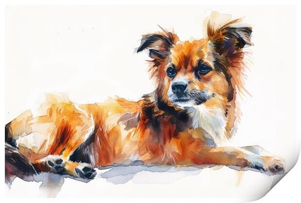 Watercolor of a cute dog on white. Print by Michael Piepgras