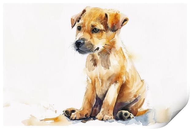 Watercolor of a cute dog on white. Print by Michael Piepgras