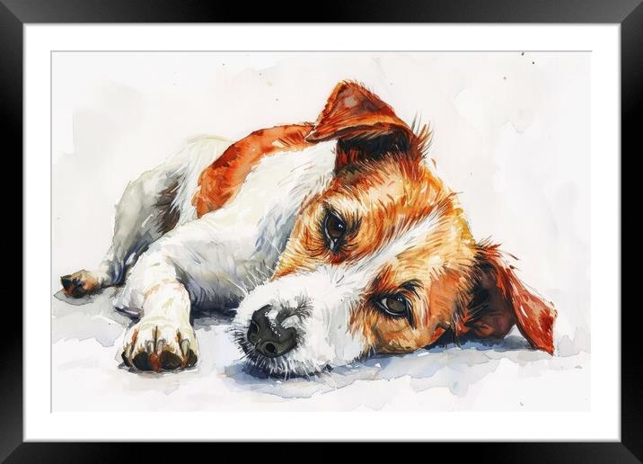 Watercolor of a cute dog on white. Framed Mounted Print by Michael Piepgras