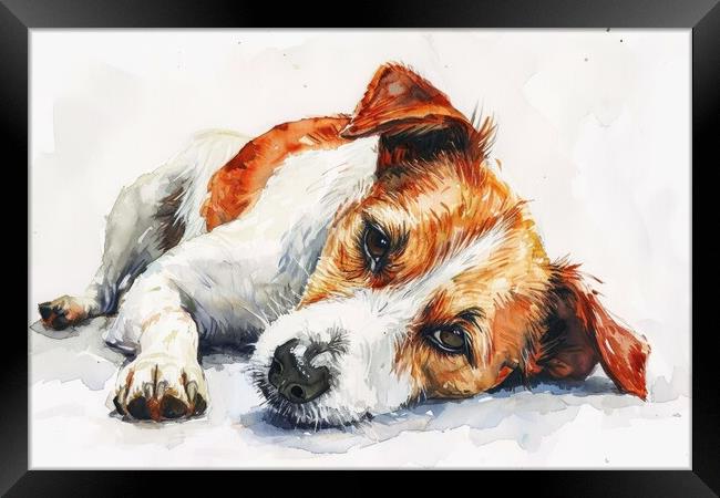 Watercolor of a cute dog on white. Framed Print by Michael Piepgras