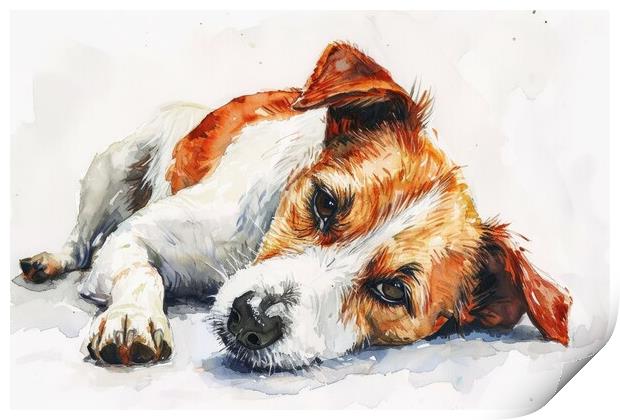 Watercolor of a cute dog on white. Print by Michael Piepgras