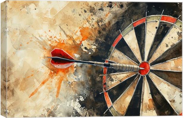 Watercolor of a dart hitting the target perfectly. Canvas Print by Michael Piepgras