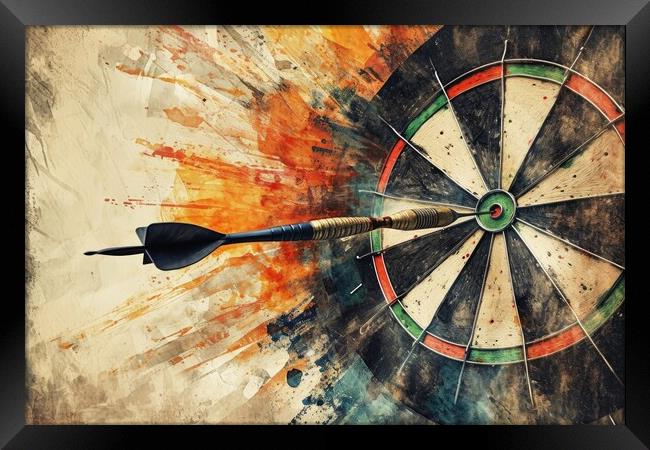 Watercolor of a dart hitting the target perfectly. Framed Print by Michael Piepgras