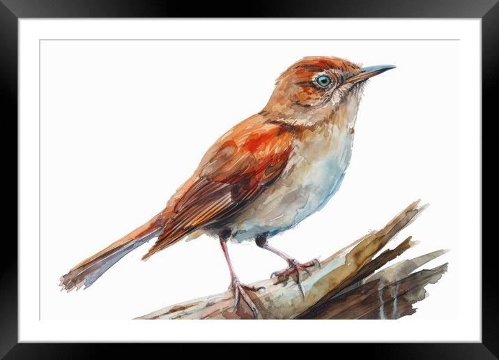 Watercolor of a Nightingale on white. Framed Mounted Print by Michael Piepgras