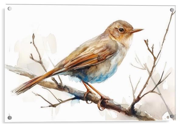 Watercolor of a Nightingale on white. Acrylic by Michael Piepgras