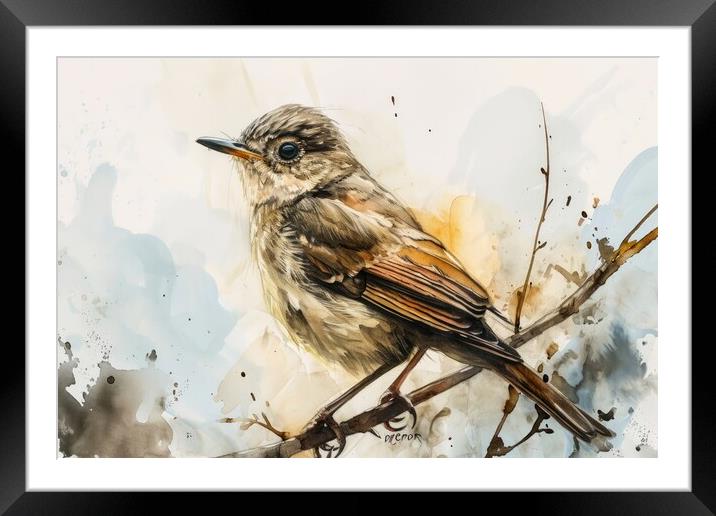 Watercolor of a Nightingale on white. Framed Mounted Print by Michael Piepgras
