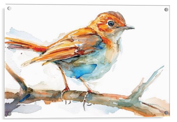 Watercolor of a Nightingale on white. Acrylic by Michael Piepgras