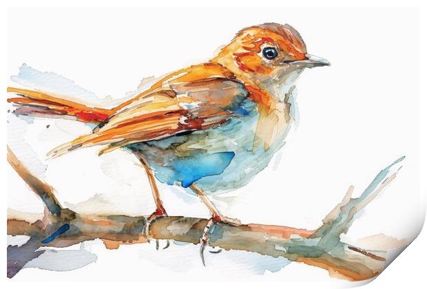 Watercolor of a Nightingale on white. Print by Michael Piepgras