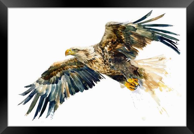 Watercolor of a sea eagle on white. Framed Print by Michael Piepgras