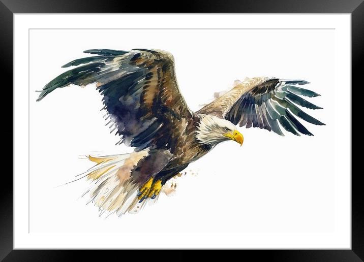 Watercolor of a sea eagle on white. Framed Mounted Print by Michael Piepgras