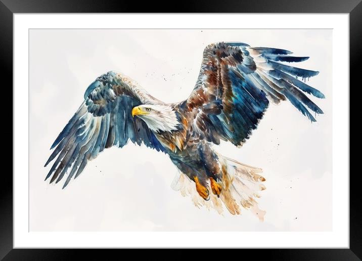 Watercolor of a sea eagle on white. Framed Mounted Print by Michael Piepgras