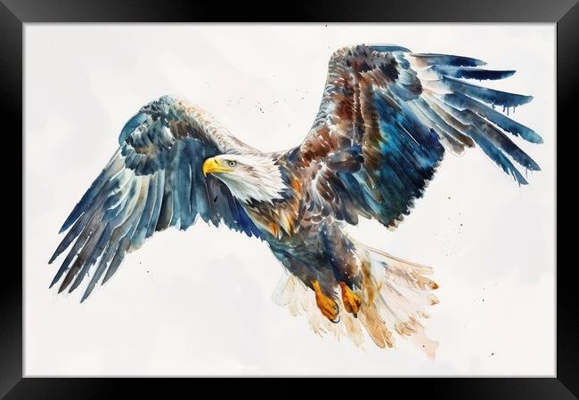 Watercolor of a sea eagle on white. Framed Print by Michael Piepgras
