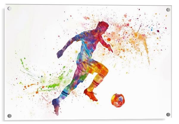 Watercolor of a soccer player on white. Acrylic by Michael Piepgras