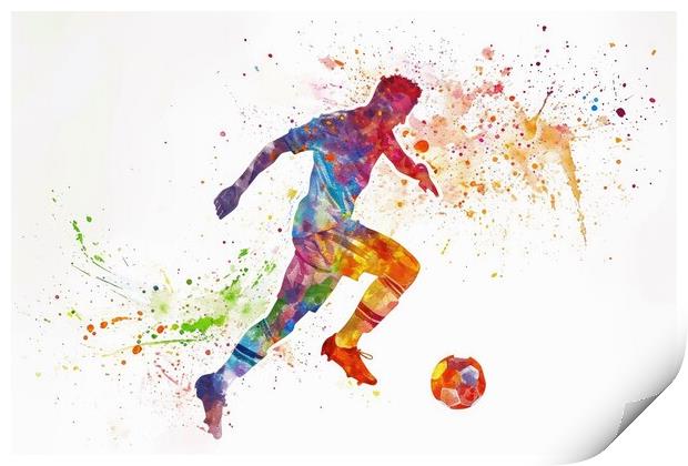 Watercolor of a soccer player on white. Print by Michael Piepgras