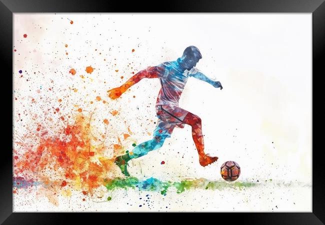 Watercolor of a soccer player on white. Framed Print by Michael Piepgras