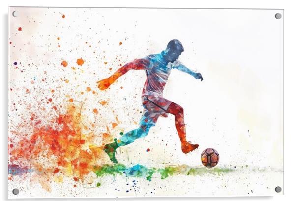 Watercolor of a soccer player on white. Acrylic by Michael Piepgras
