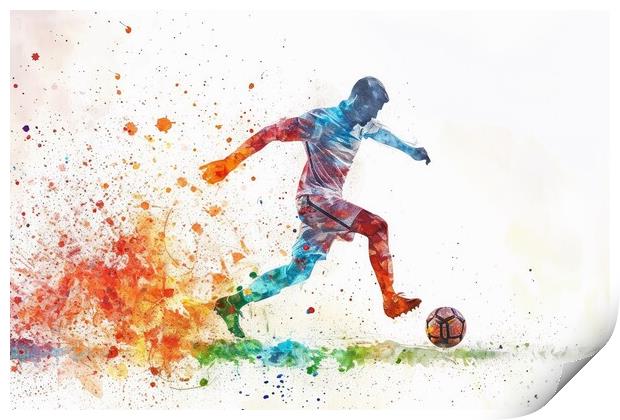 Watercolor of a soccer player on white. Print by Michael Piepgras