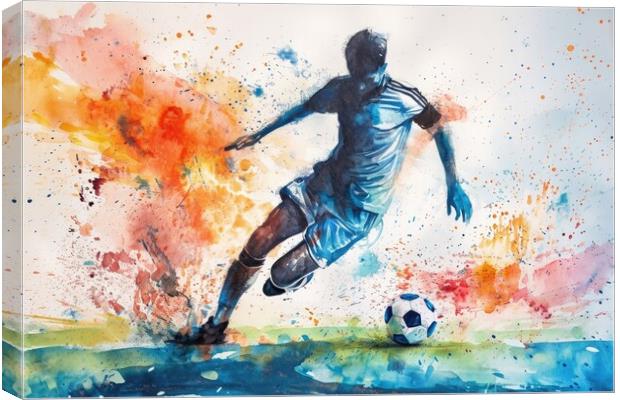Watercolor of a soccer player on white. Canvas Print by Michael Piepgras