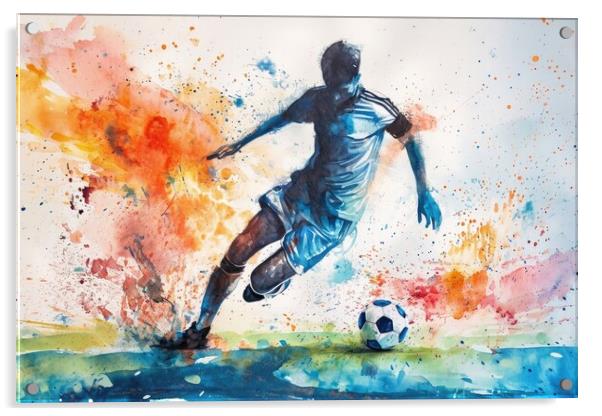 Watercolor of a soccer player on white. Acrylic by Michael Piepgras