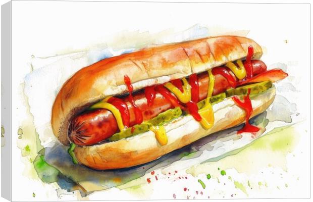 Watercolor of a tasty burger on white. Canvas Print by Michael Piepgras